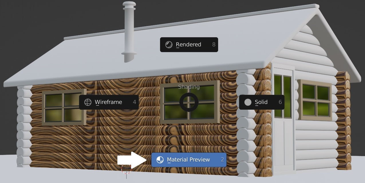 Figure 3.5 – Switching to Material Preview to see the wood material