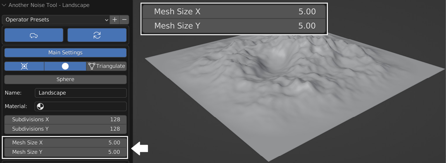 Figure 6.5 – Tweaking the landscape mesh size