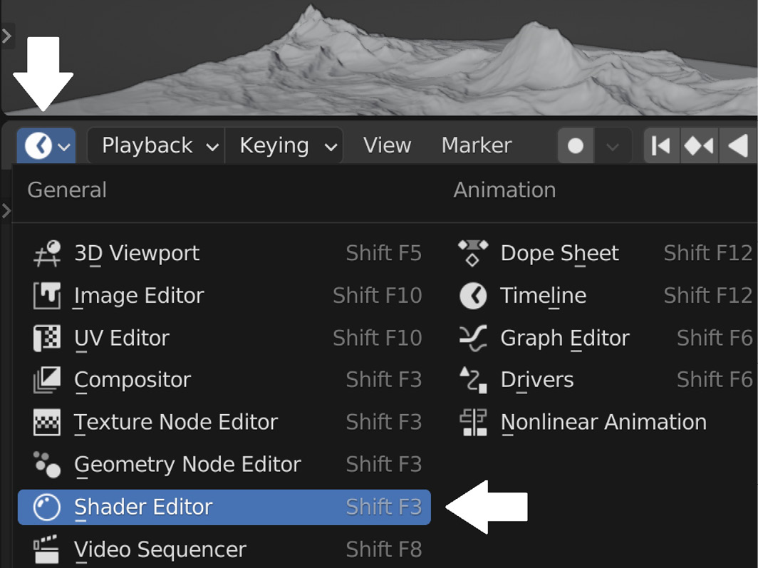 Figure 6.12 – Switching the bottom window to Shader Editor