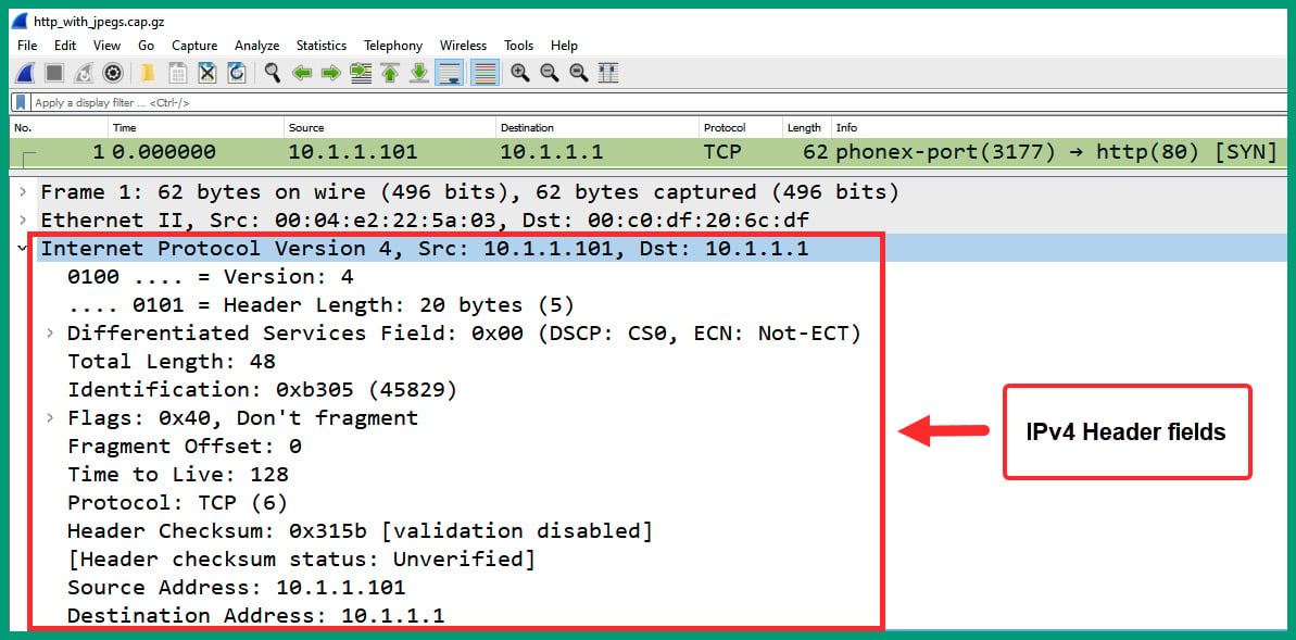 Figure 1.31 – Packet #1 IP header
