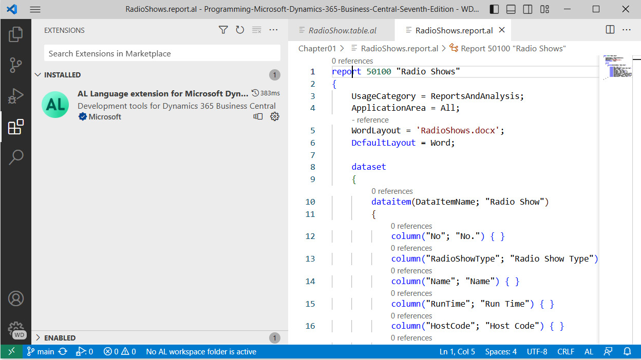 Figure 1.2 – Visual Studio (VS) Code with the AL Language extension installed