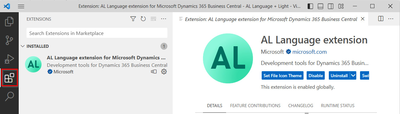 Figure 1.6 – The AL Language extension in VS Code