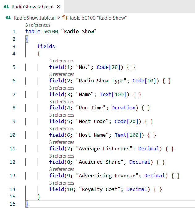 Figure 1.20 – Radio Show table AL code