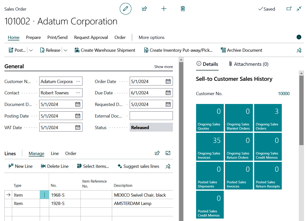 Figure 1.23 – The Sales Order﻿ document page