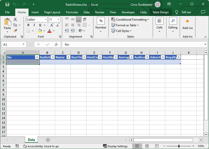  Figure 1.42 – Datasheet in our Excel workbook