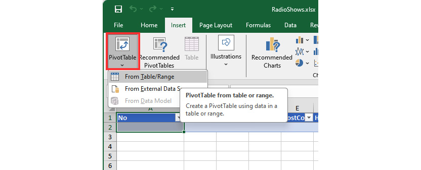  Figure 1.43 – The PivotTable button