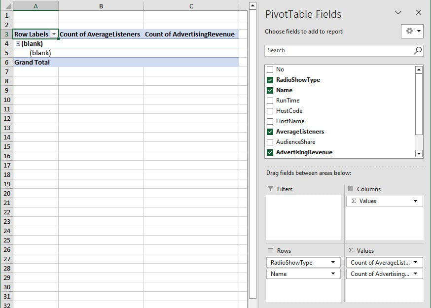 Figure 1.45 – Populating PivotTable Fields