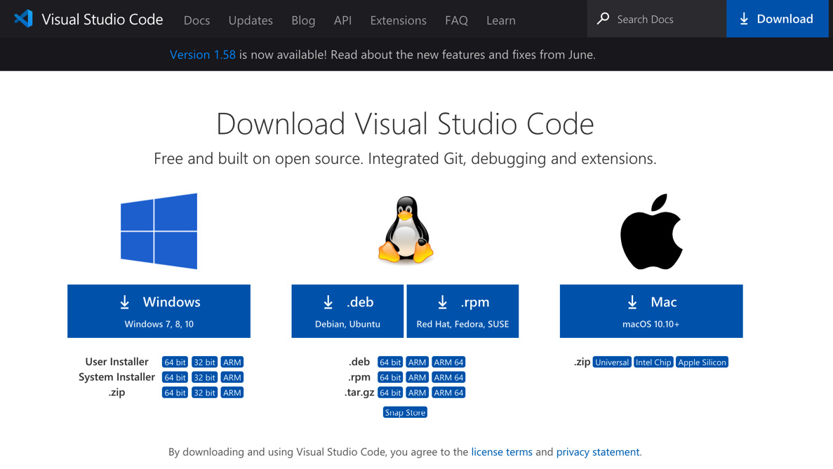 Figure 1.3 – Visual Studio Code download page