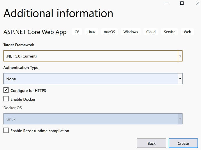 Figure 1.7 – Runtime selection and ensuring HTTPS is enabled
