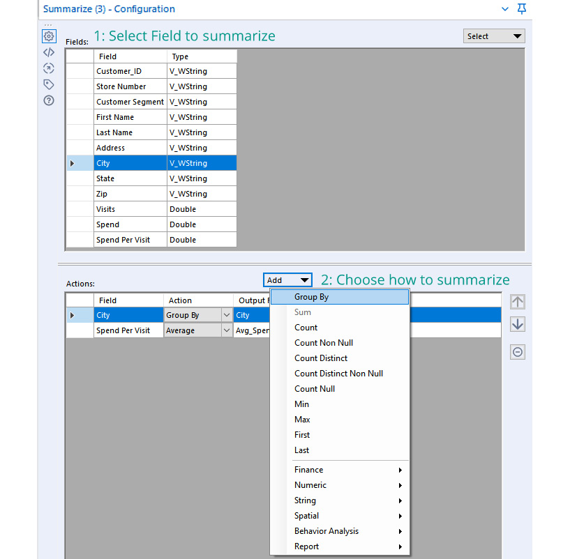 summarize tool alteryx