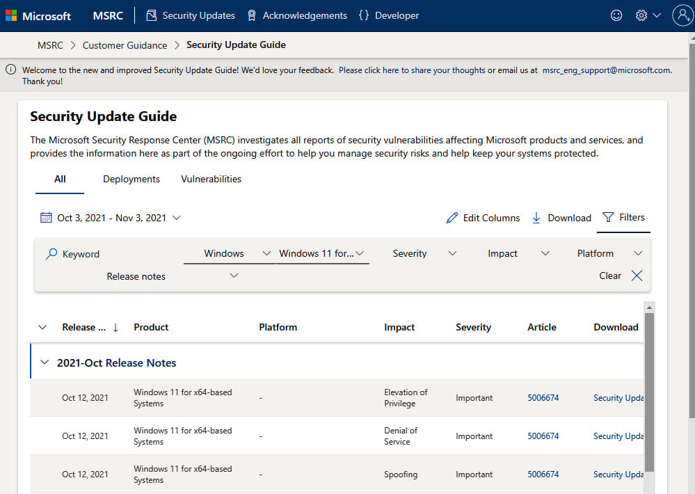 Figure 1.5 – Microsoft Security Update Guide
