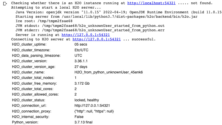 Figure 6.3 – Output of the H2O init command