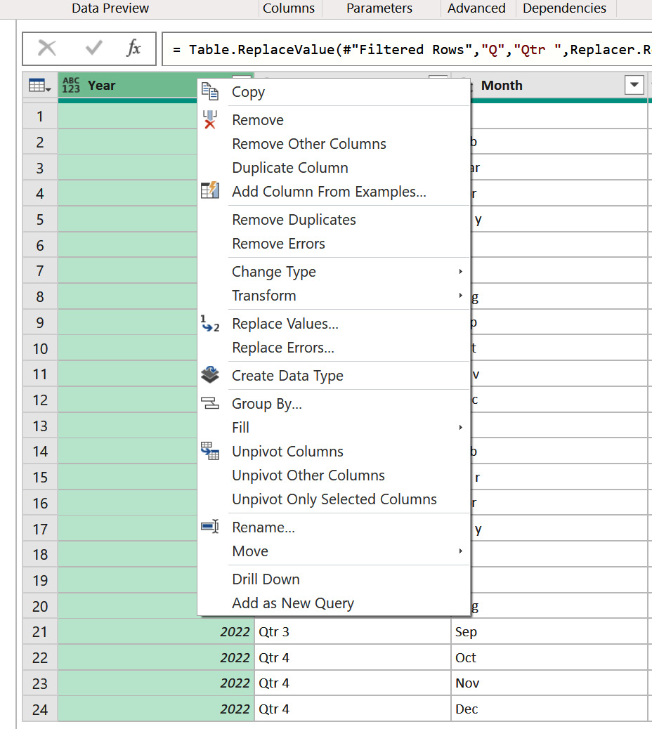 Figure 4.57 – Right-clicking on a column to reveal common transformations