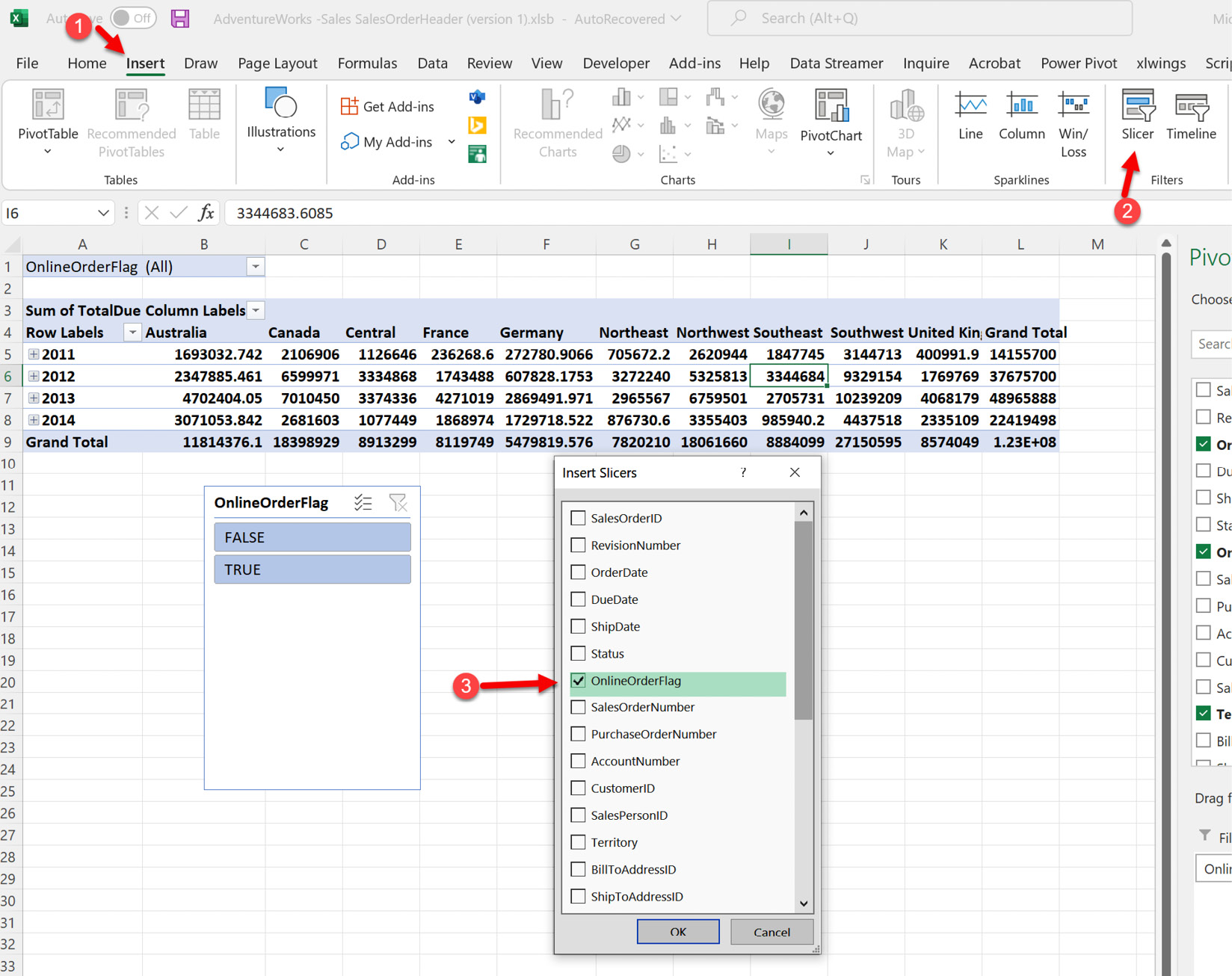 Figure 5.21 – An overview of inserting a slicer in Excel