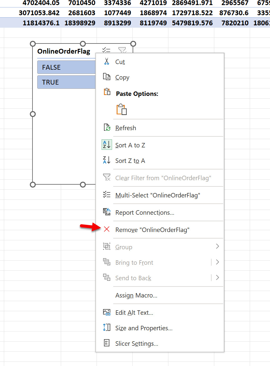 Figure 5.22 – Removing a slicer