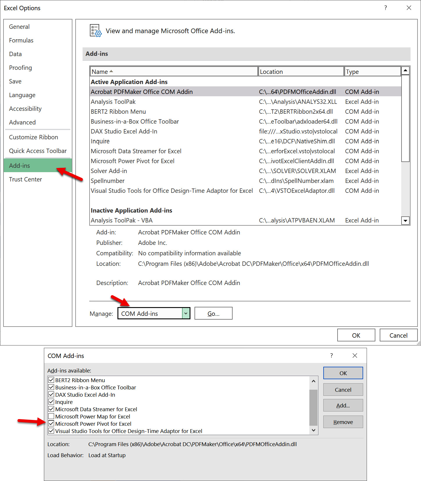 Figure 5.46 – Enabling Power Pivot in Excel