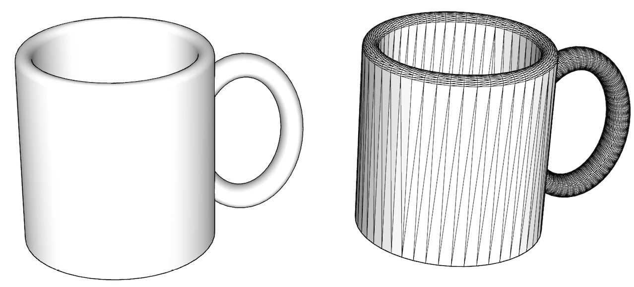 Figure 1.4 – The original SketchUp model on the left, the .stl file geometry on the right