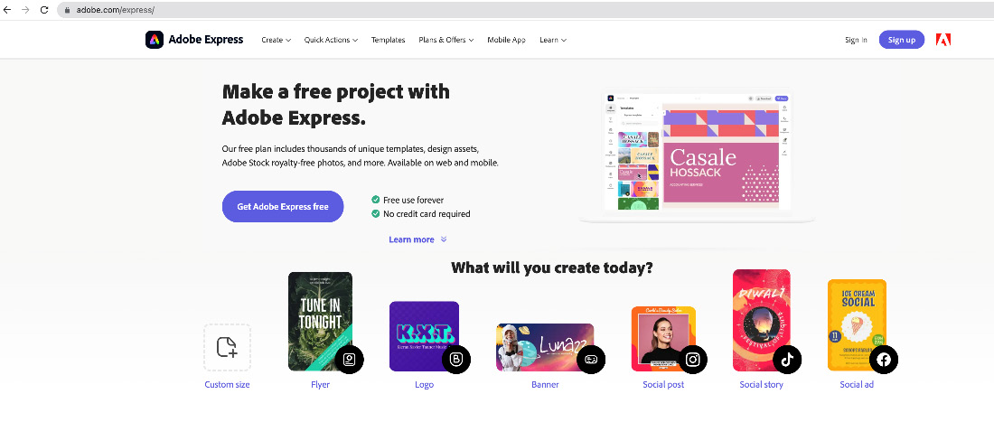 Figure 7.1 – Accessing Adobe Express via the browser