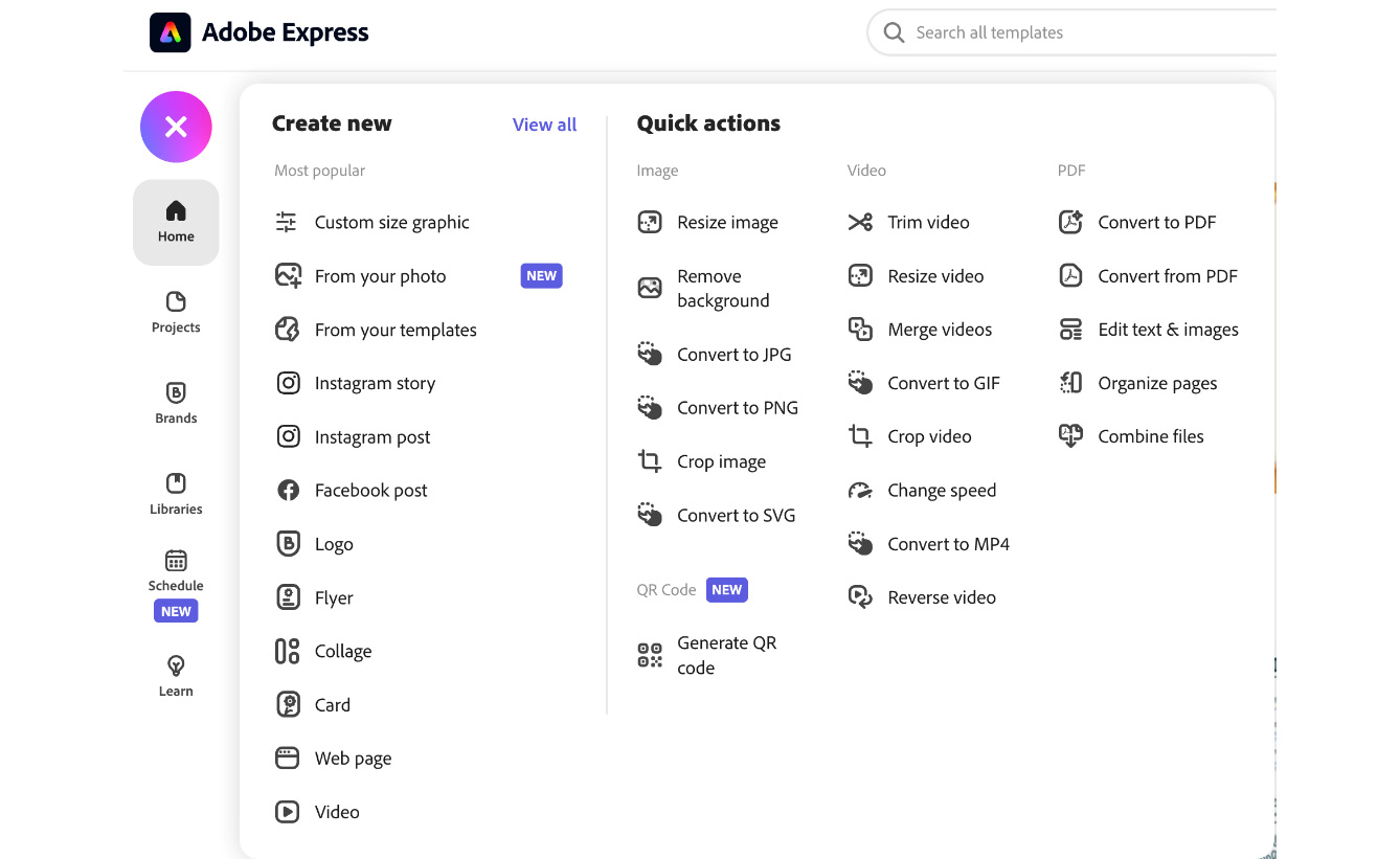 Figure 7.3 – Quick actions options