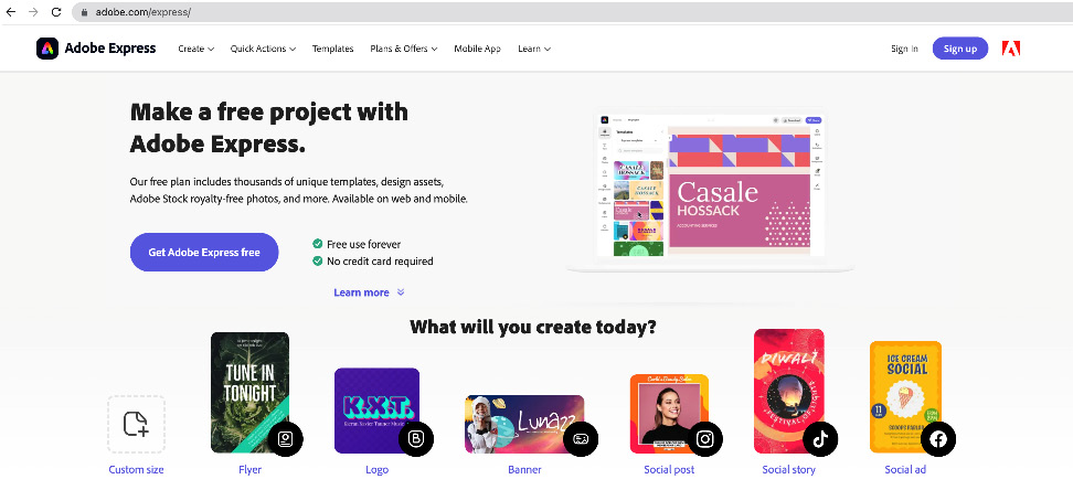Figure 7.12 – Accessing Adobe Express via the browser
