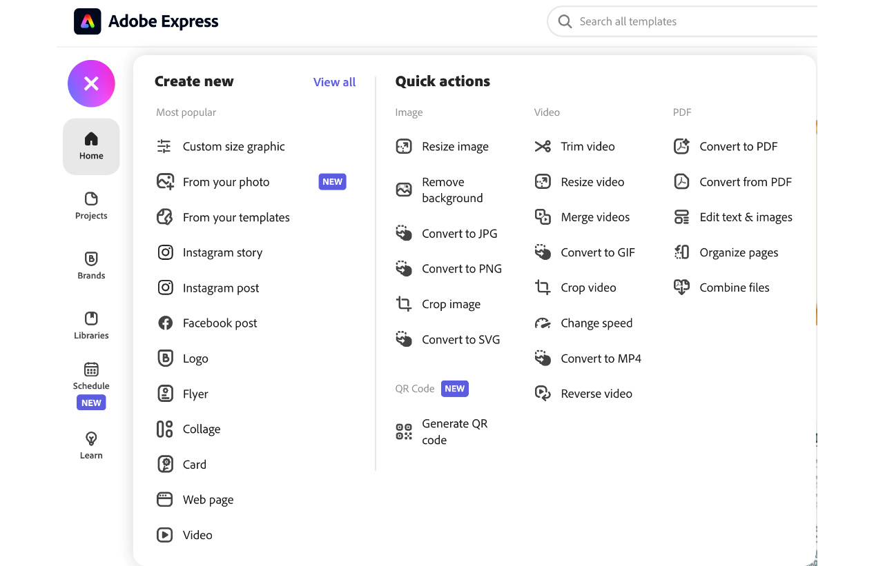 Figure 6.3 – Quick actions options