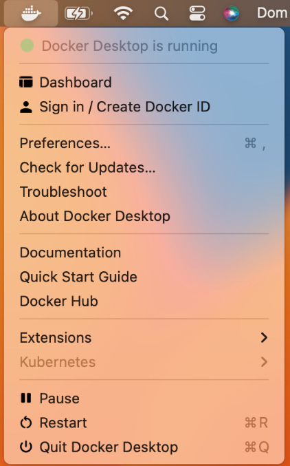 Figure 1.1 – Docker Desktop menu