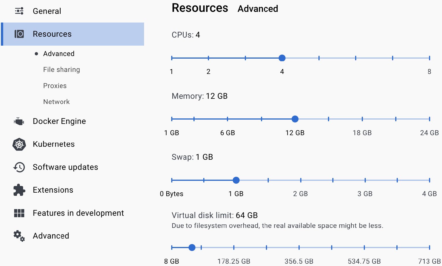 Figure 1.2 – The Advanced section of Docker Desktop