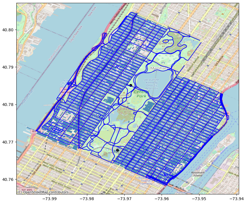 Figure 2.4 – Map of roads and buildings near Central Park