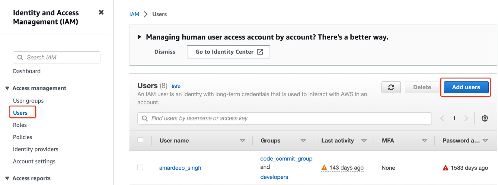 Figure 15.1 – The IAM Users screen