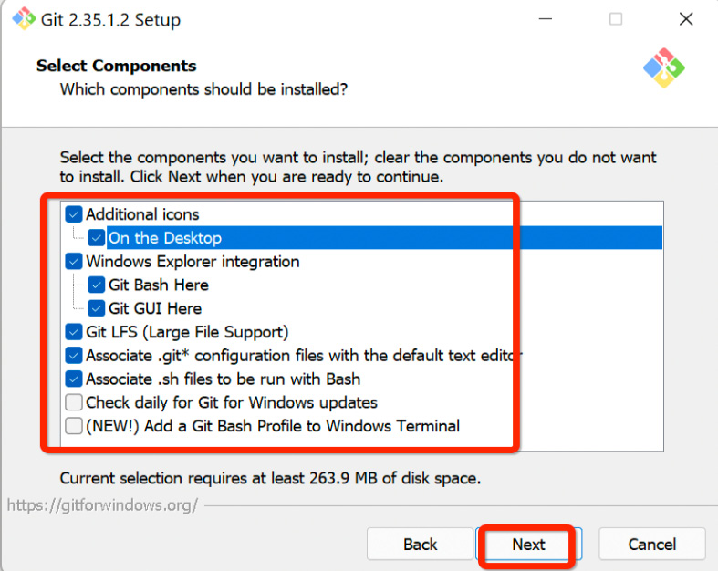 Figure 15.28 – The Git installation component selection