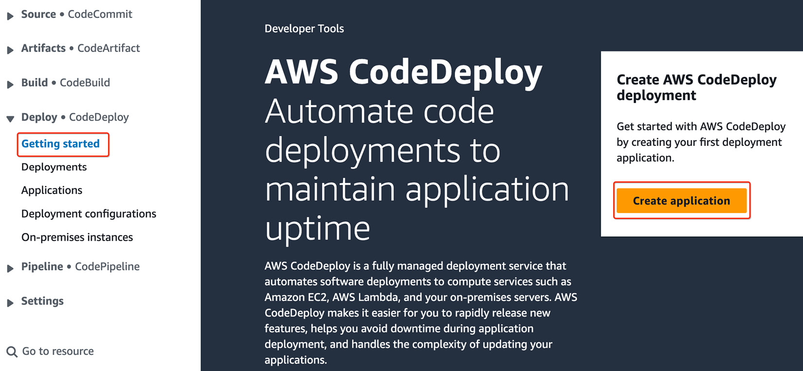 Figure 9.24﻿ ﻿– CodeDeploy getting started