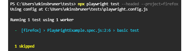 Figure 11.4 – Playwright fixme annotation example – IDE terminal output
