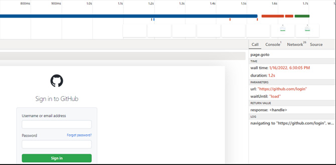 Figure 11.6 – Playwright trace viewer tool following test execution completion
