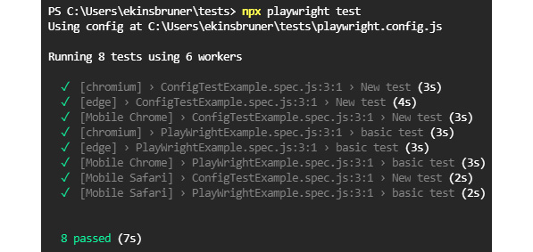 Figure 11.8 – Playwright terminal output upon execution with an advanced configuration
