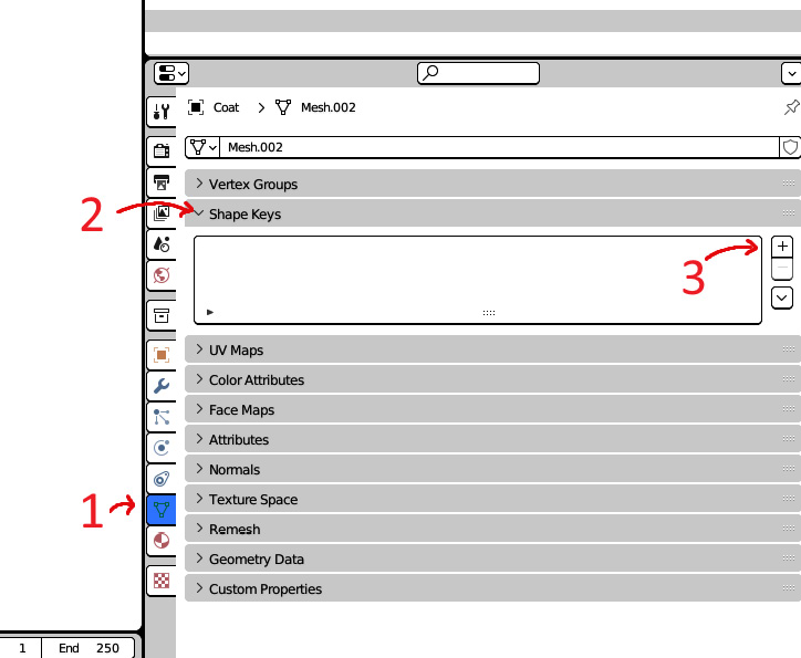 Figure 7.2 – Navigating to the Shape Keys UI