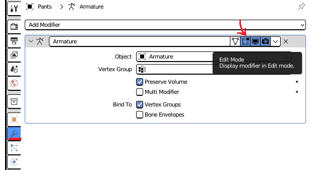 Figure 7.3 – Showing Armature deform modifier in Edit Mode