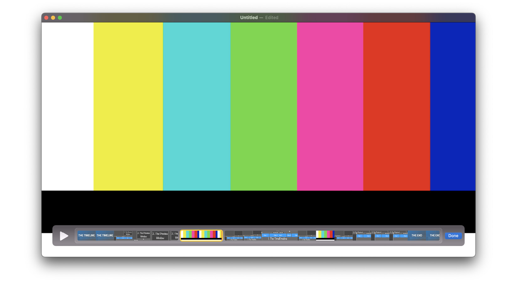 Figure 1.4 – Two splits have been made on either side of the color bars, isolating the bars into their own clip. That clip has been selected