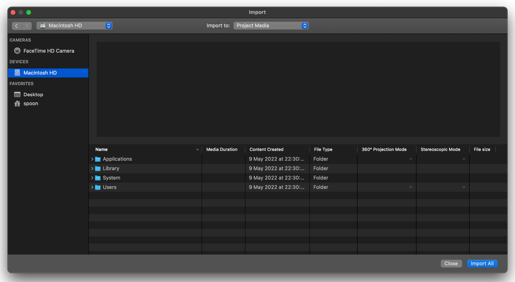 Figure 5.1 – The Import menu in iMovie for macOS