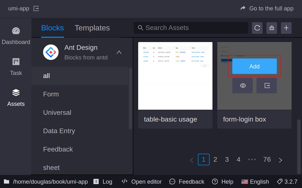 Figure 1.11 – form-login box component Add button
