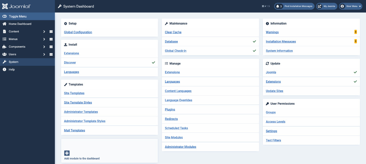 Figure 1.8 – System Dashboard