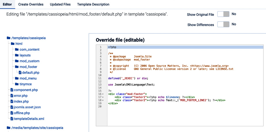 Figure 13.11 – Overrides | mod_footer override