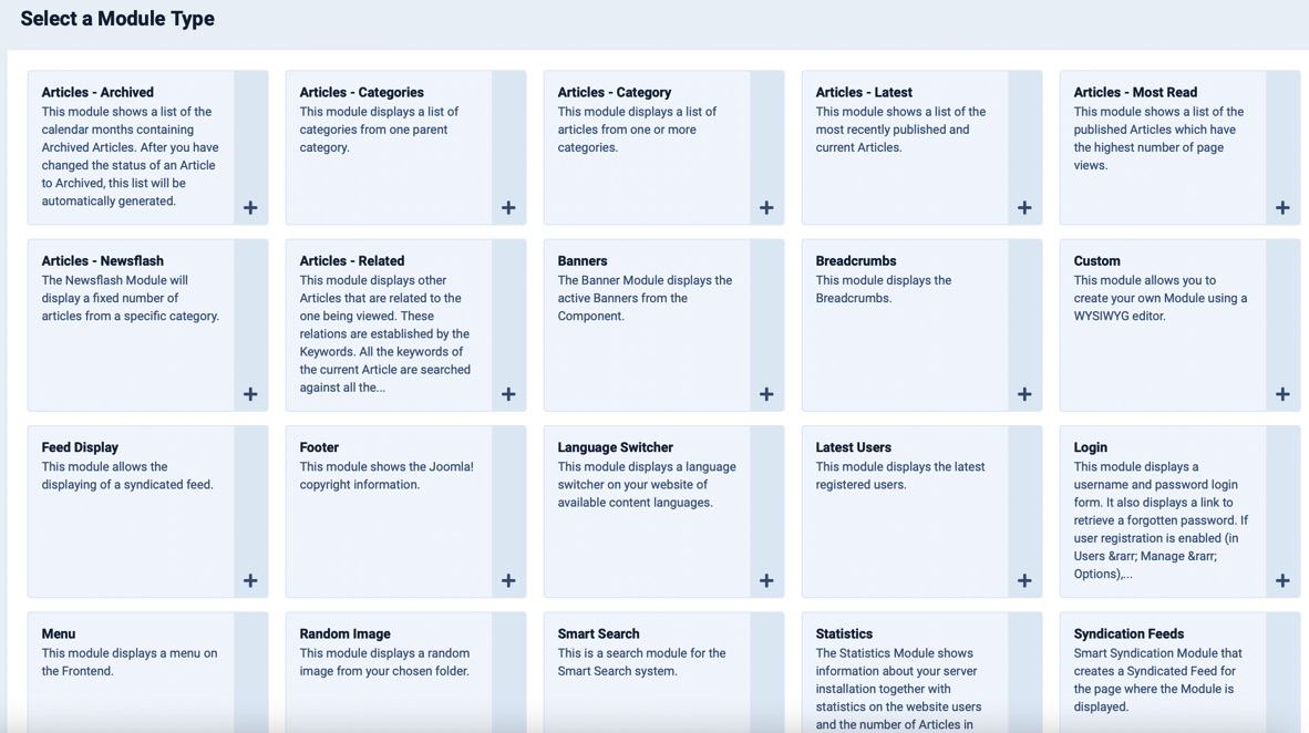 Figure 4.9 – Module type selection screen