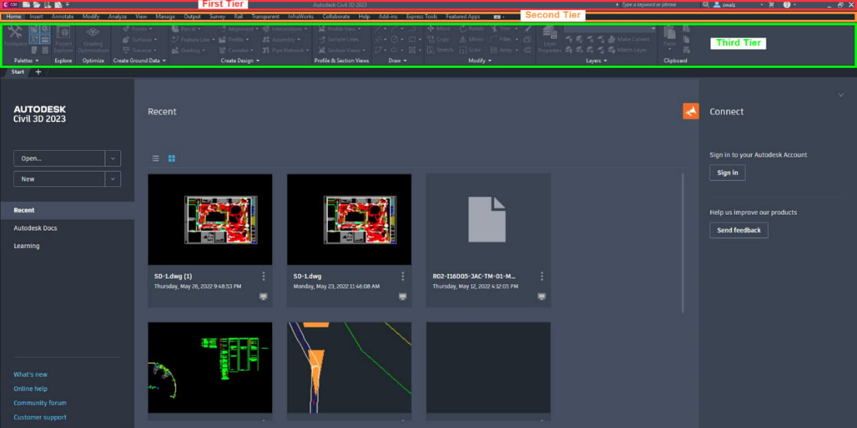 Figure 1.3 – Top three levels of tools and functionality within the user interface
