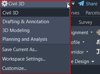 Figure 1.6 – Workspace selections
