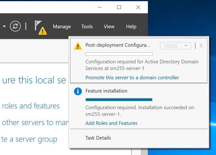 Figure 1.19 – The Promote this server to a domain controller notification screen
