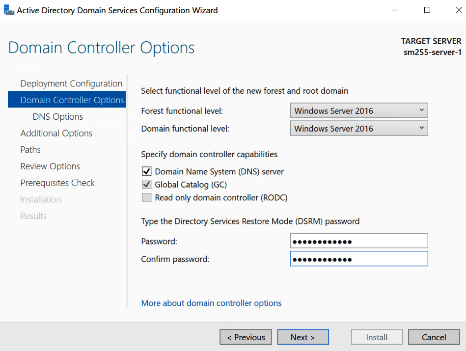 Figure 1.22 – The Domain Controller Options screen
