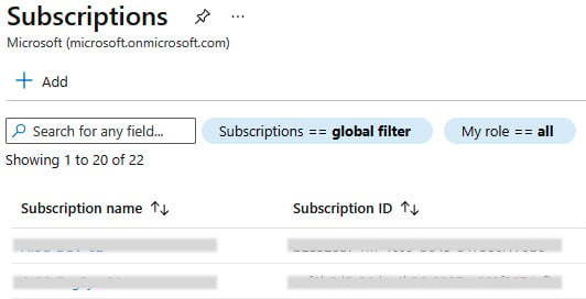 Figure 1.5 – Azure subscription list