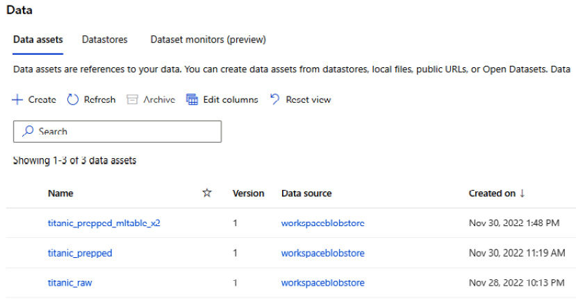 Figure 1.19 – The Datasets display