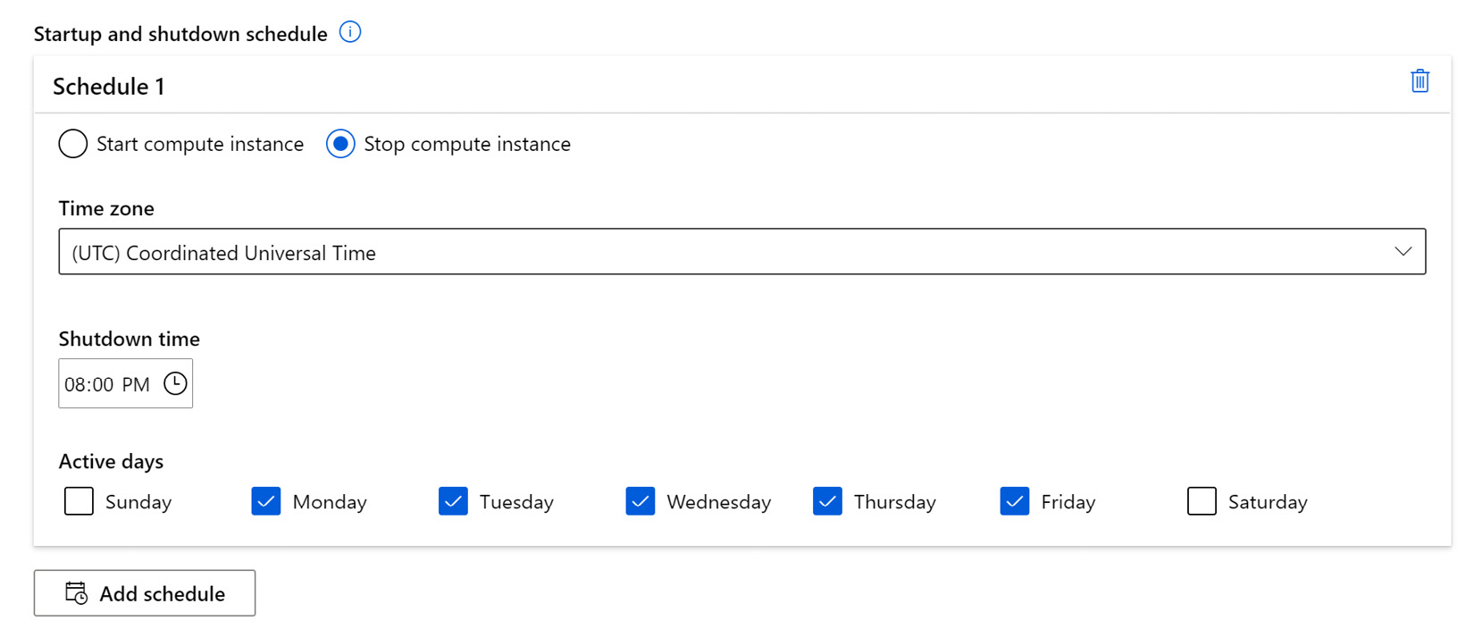 Figure 1.30 – Scheduling a shutdown for the compute instance