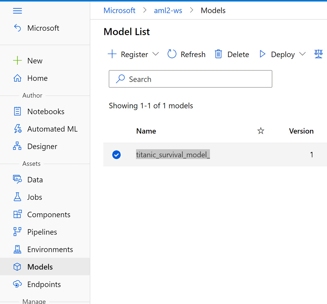 Figure 7.4 – List of models registered in the workspace